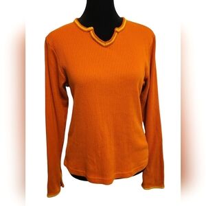 Vintage Women's Orange & Yellow Ribbed Sweater